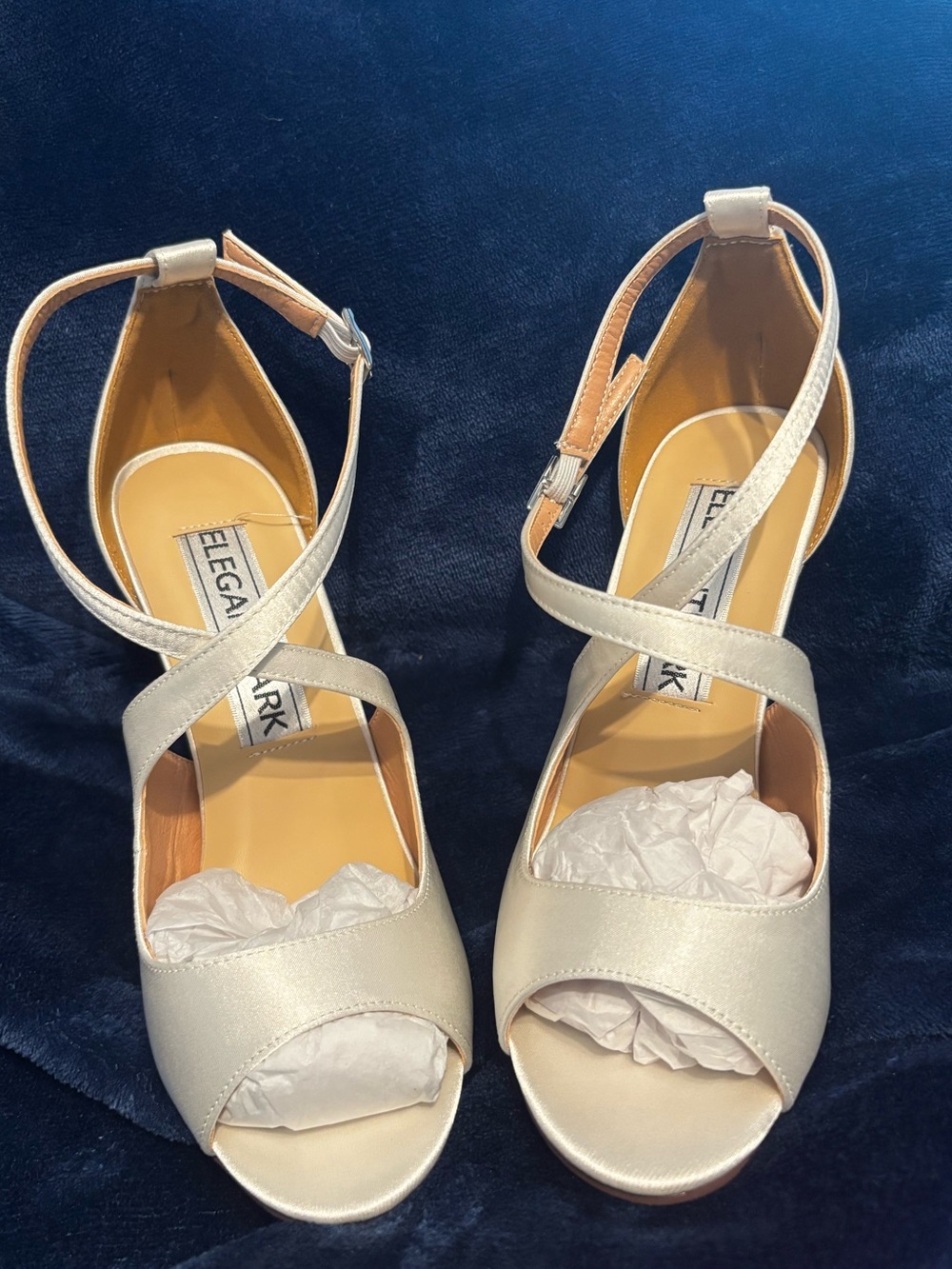 Elegantpark Ivory Satin Crisscross Ankle-Strap Heels